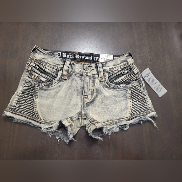 ROCK REVIVAL MOTO JEAN SHORTS